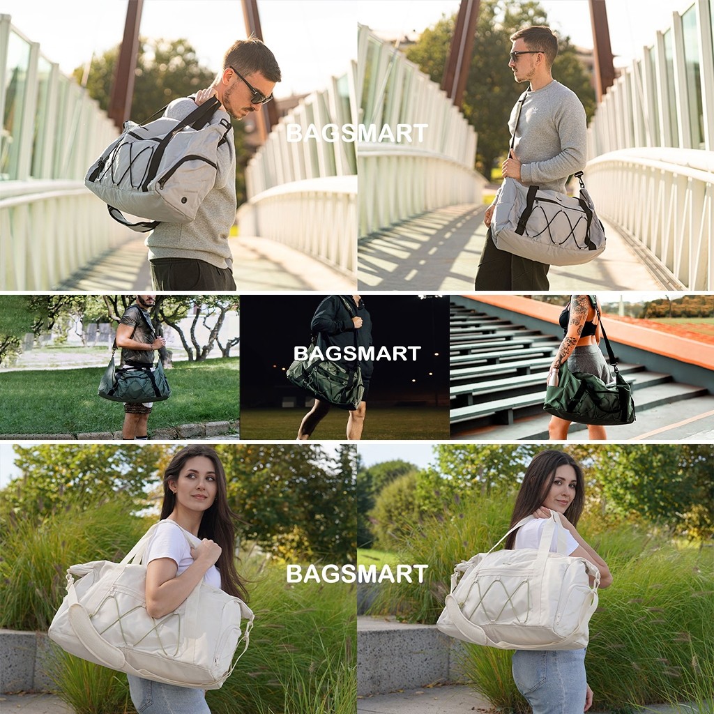BAGSMART กระเป๋าเดินทาง ความจุขนาดใหญ่ กันน้ำ กระเป๋ายิม แยกเปียกและแห้ง กระเป๋าสะพายเดี่ยว