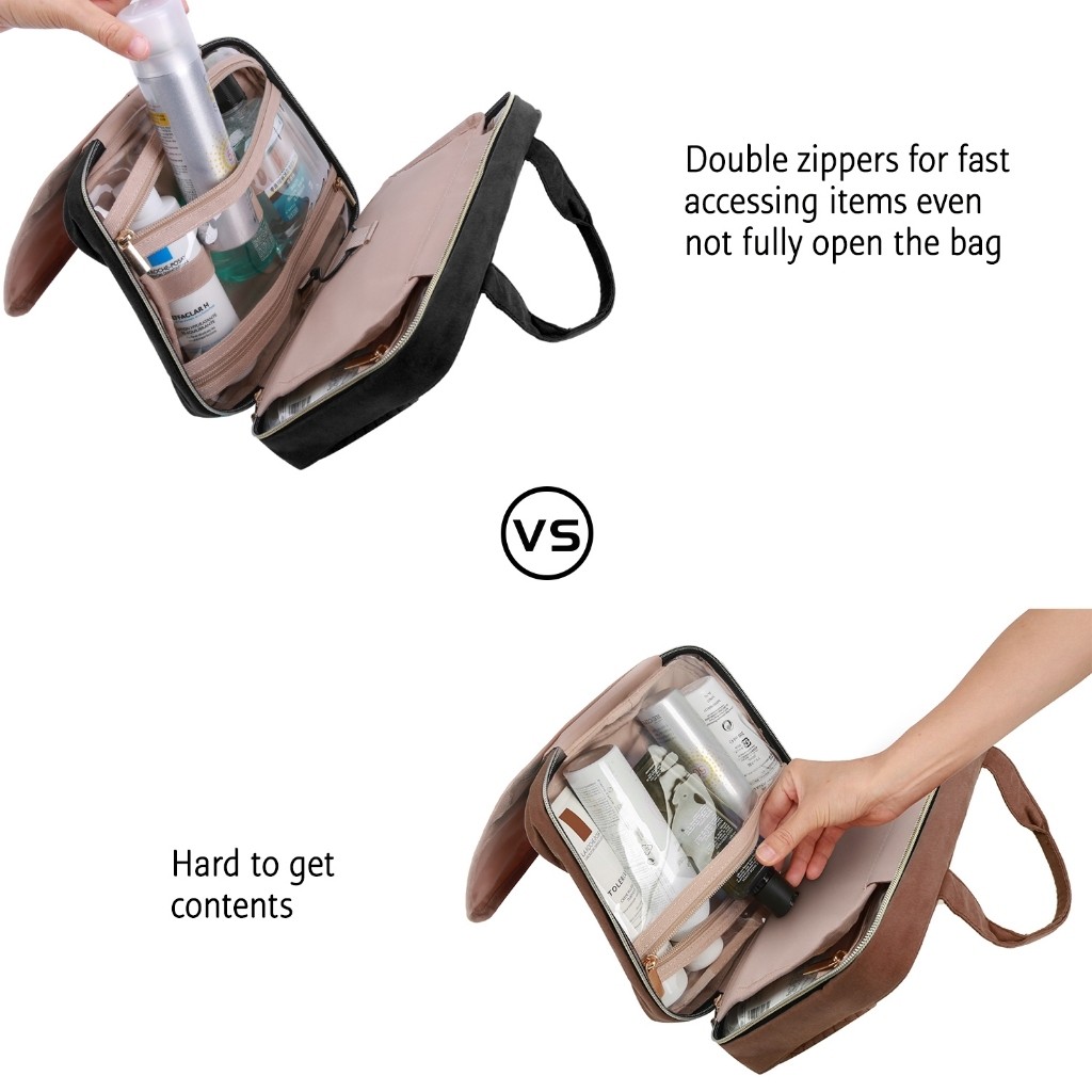 BAGSMART กระเป๋าเครื่องสําอาง แขวน makeup bag กระเป๋าจัดเก็บระเบียบพกพา กันน้ำซิปคู่ กระเป๋าใส่ของอเนกประสงค์