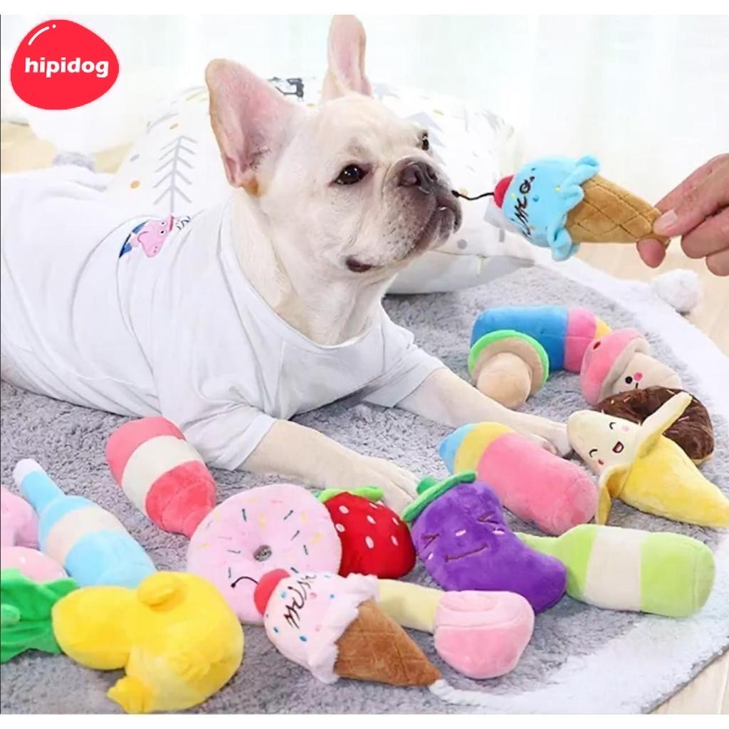 【Hipidog】ของเล่นกลองเคี้ยว รูปการ์ตูนผัก ผลไม้ ไก่ ทนต่อการกัด สําหรับสัตว์เลี้ย