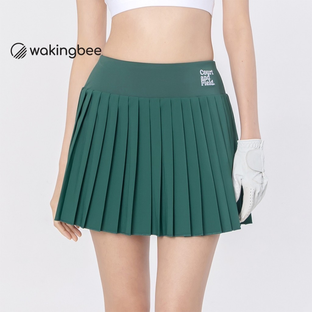 Wakingbee Swing Skorts (Green) กระโปรงพลีท ออกกำลังกาย มีซับใน ขอบเอวเรียบเก็บหน้าท้อง ทรงสวย มีกระเป๋า 2 ใบ
