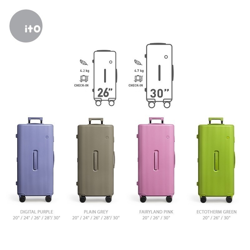 ITO PISTACHIO 2 STRIPED 26 นิ้ว ทรง Trunk - กระเป๋าเดินทาง 26 นิ้ว Hard Case สีนีออน ใหม่