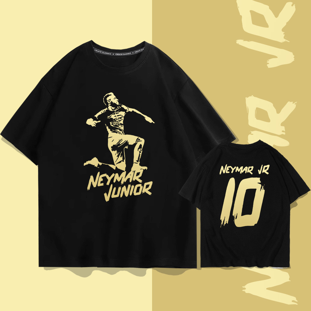 Neymar No.10 เสื้อยืดแขนสั้นสำหรับผู้ชายและผู้หญิงฤดูร้อนกีฬาฟุตบอลไหล่หลวมครึ่งแขนเสื้อผ้าฝึกซ้อมเยาวชน
