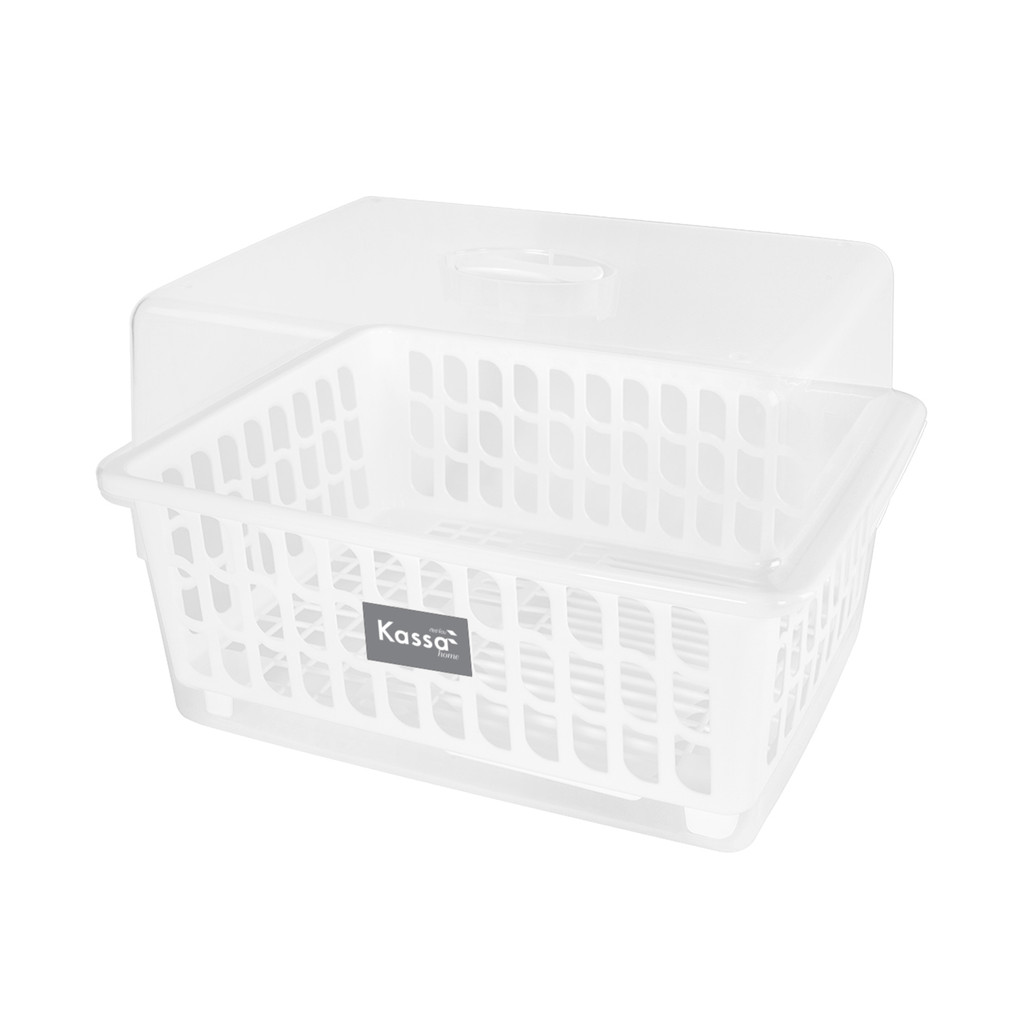 KASSA HOME ที่คว่ำจานพลาสติกพร้อมฝาปิด 1 ชั้น Leaf รุ่น JCJ-2400 ขนาด 45.4 x 33.5 x 29.7 ซม. สีขาว