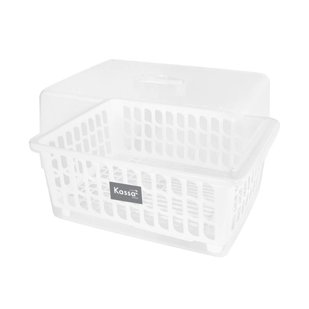 KASSA HOME ที่คว่ำจานพลาสติกพร้อมฝาปิด 1 ชั้น Leaf รุ่น JCJ-2400 ขนาด 45.4 x 33.5 x 29.7 ซม. สีขาว