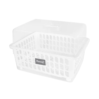 KASSA HOME ที่คว่ำจานพลาสติกพร้อมฝาปิด 1 ชั้น Leaf รุ่น JCJ-2400 ขนาด 45.4 x 33.5 x 29.7 ซม. สีขาว