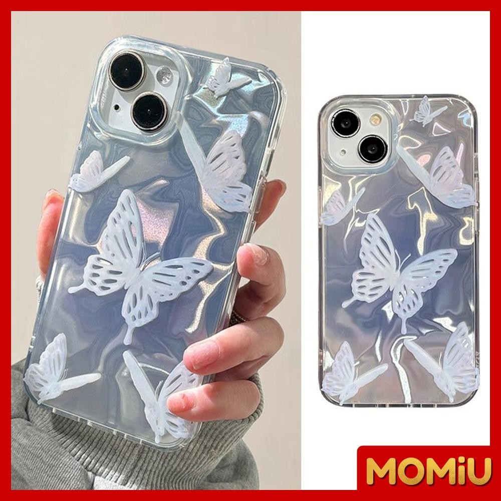 MOMiU - เข้ากันได้สำหรับ เคสไอโฟน11 เคส iphone 16 Pro Max 7Plus XR 12 13 14 15 สเตอริโอเลเซอร์สุดหรู ผีเสื้อแสนสวย