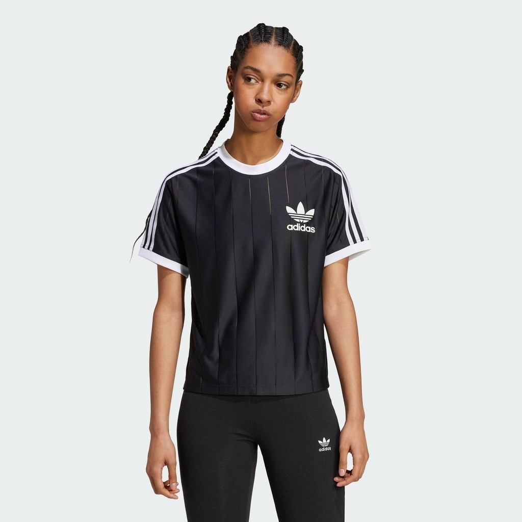adidas Lifestyle Adicolor 3-Stripes Pinstripe Tee Women Black IX5505 ราคา ถูกที่สุด ดีลบีเคเค แกลเลอรีภาพที่ 2