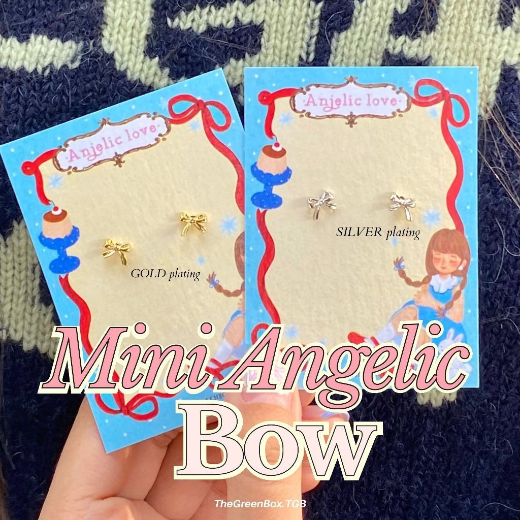 ต่างหู Mini Angelic Bow Stud ต่างหูโบว์จิ๋ว ก้าน S925 แมชง่าย – The Green Box