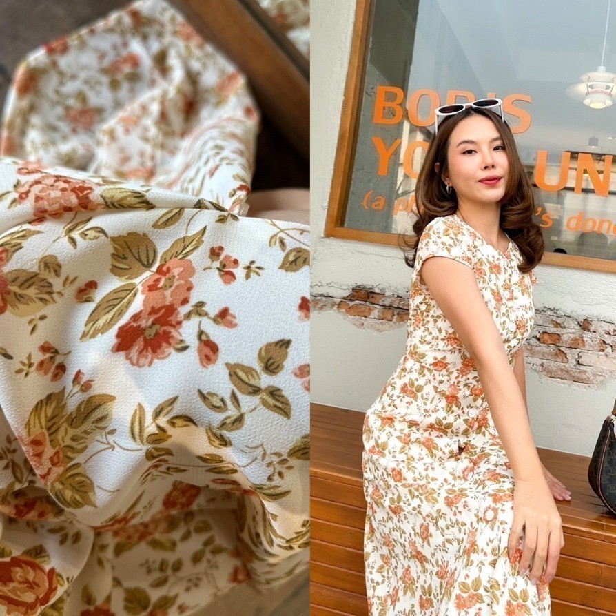 MyWay Brand : Dress ชุดเดรส - Cordia Flower งานผ้าชีฟอง ซับในซีฟอง