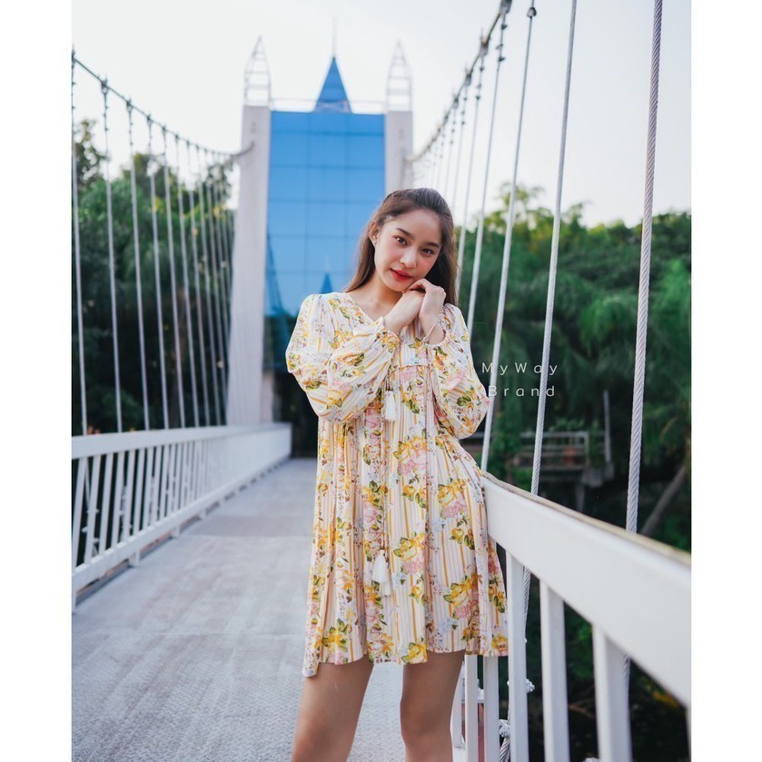 MyWay Brand : Dress ชุดเดรส Yellow Boho Dress ชุดเดรส