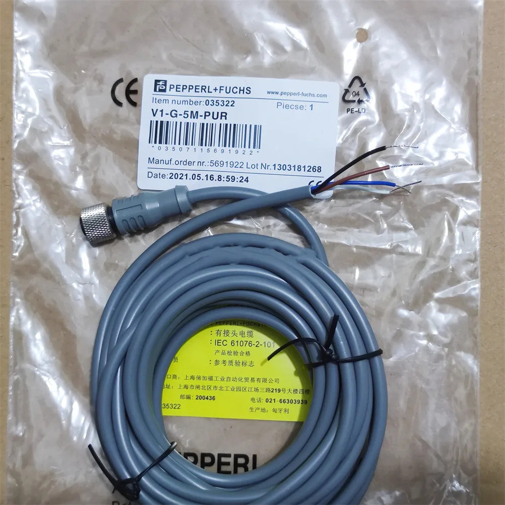 ชุดขั้วต่อหญิง V1-G-2M-PUR V1-W-2M-PUR V1-G-5M-PUR V1-W-5M-PUR P+F สำหรับเซ็นเซอร์สวิตช์ความใกล้เคีย
