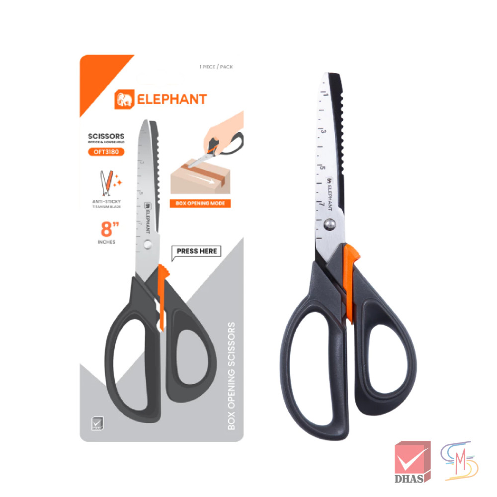 Elephant ตราช้าง กรรไกร กรรไกรเปิดกล่อง รุ่น OFT3180  8 นิ้ว จำนวน 1 อัน