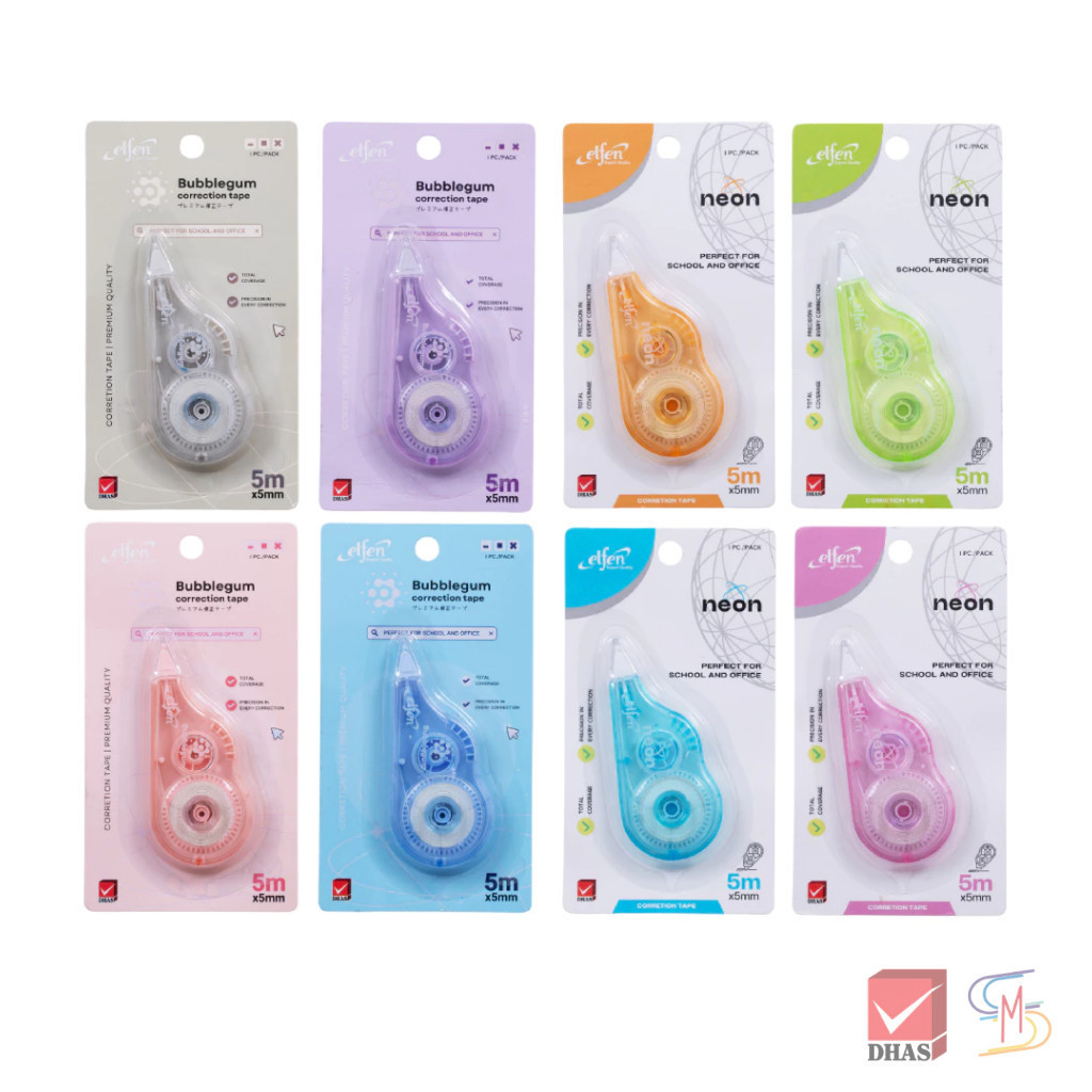 Elfen เอลเฟ่น เทปลบคำผิด 5M คละสี จำนวน 1 ชิ้น
