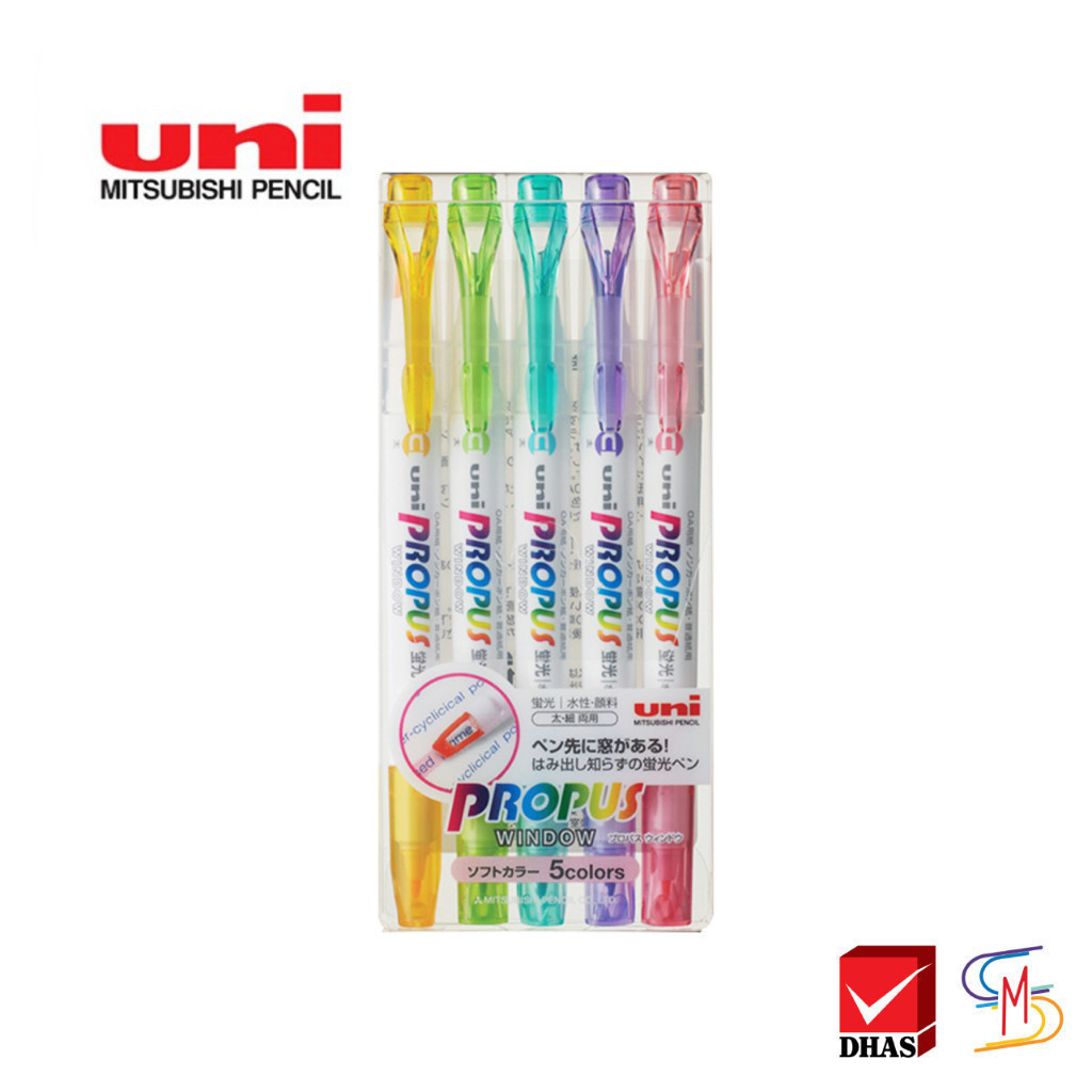 Uni ยูนิ ปากกาไฮไลท์ ปากกาเน้นข้อความ โปรพัส PUS-102T แพ็ค 5 สี