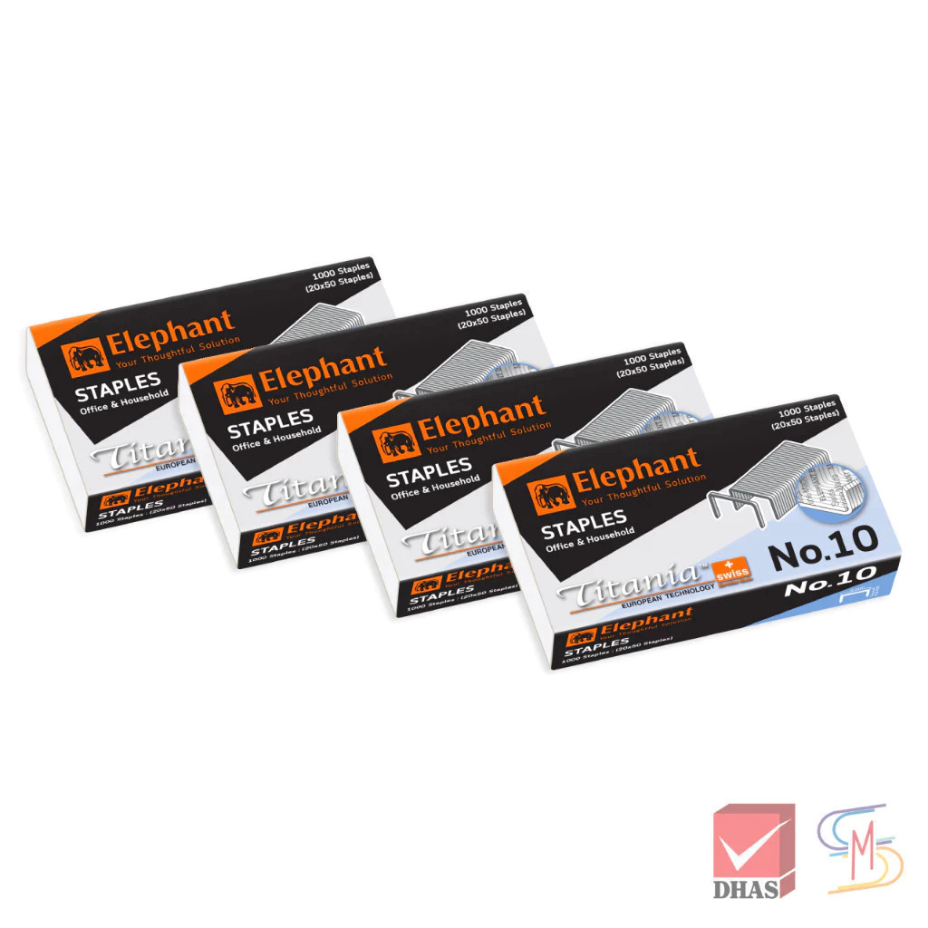Elephant ตราช้าง ลวดเย็บกระดาษ ไททาเนีย No. 10 (แพ็ค 4 กล่อง)