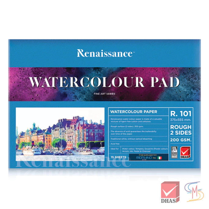 Renaissance สมุดวาดเขียน สีน้ำ ขนาด 15x22 นิ้ว ผิวหยาบ R-101 จำนวน 1 เล่ม