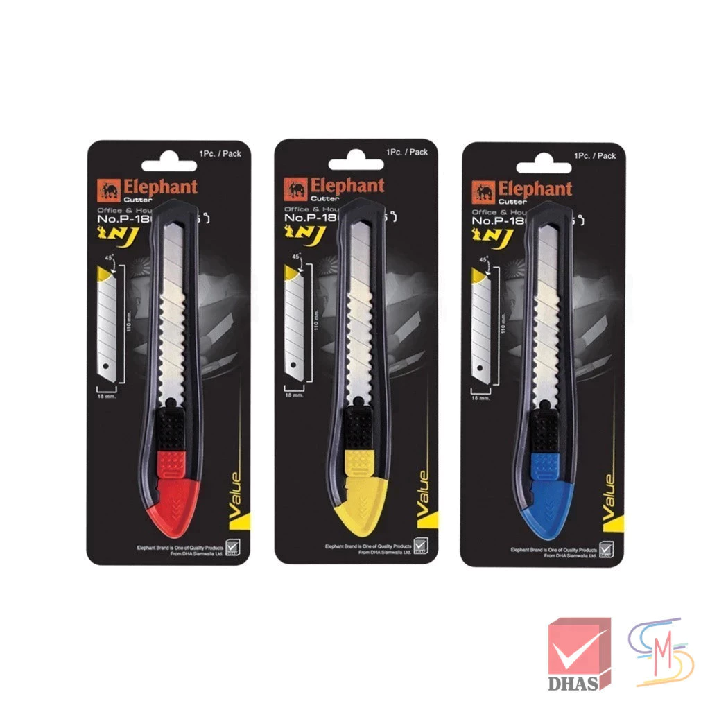Elephant ตราช้าง คัตเตอร์ รุ่น P-1801A 18 มม. คละสี จำนวน 1 อัน