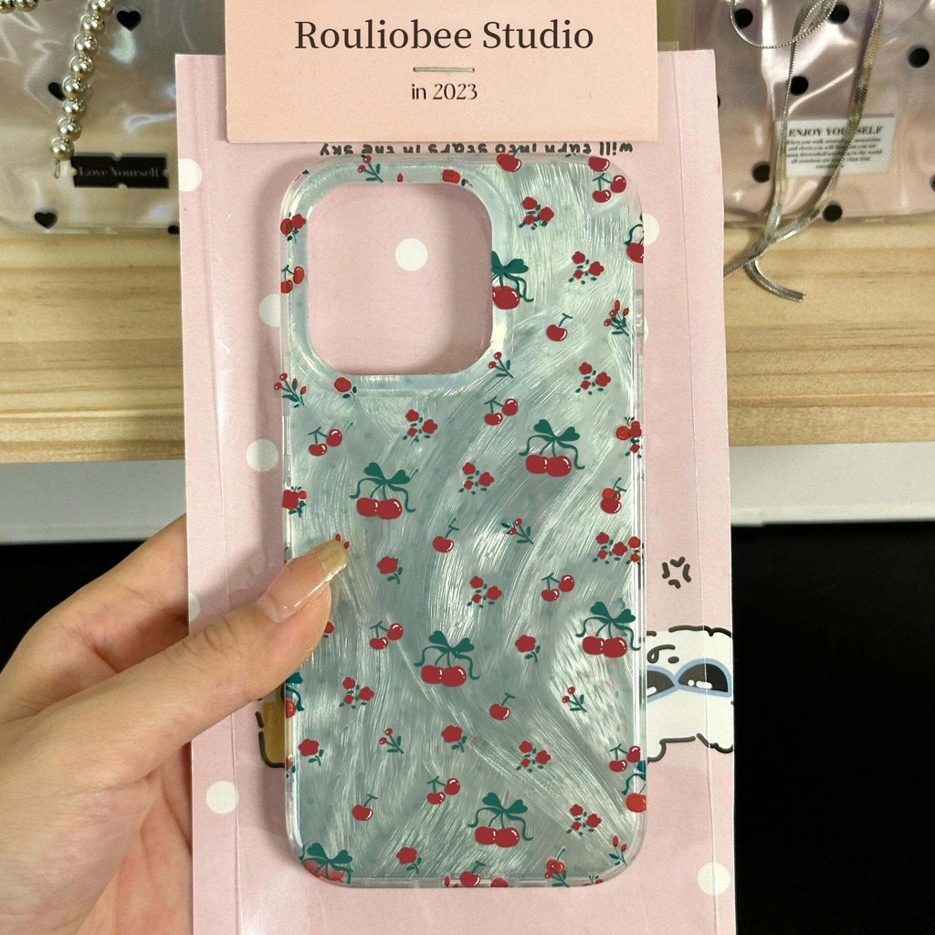 เคสไอโฟน เคส iPhone 17 Pro Max 16/15/14/13/12/11 สไตล์ ซอก - ลายเชอร์รี่สีมินต์ กันกระแทกพรีเมียม