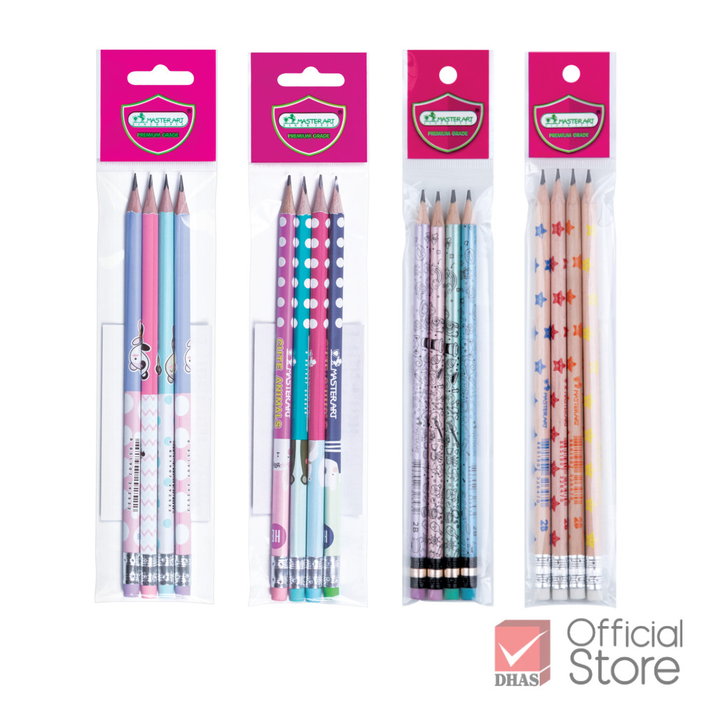 [แพ็ค 4 แท่ง] Master Art ดินสอ ดินสอดำ 2B และ HB แฟนซี คละลาย จำนวน 4 แท่ง