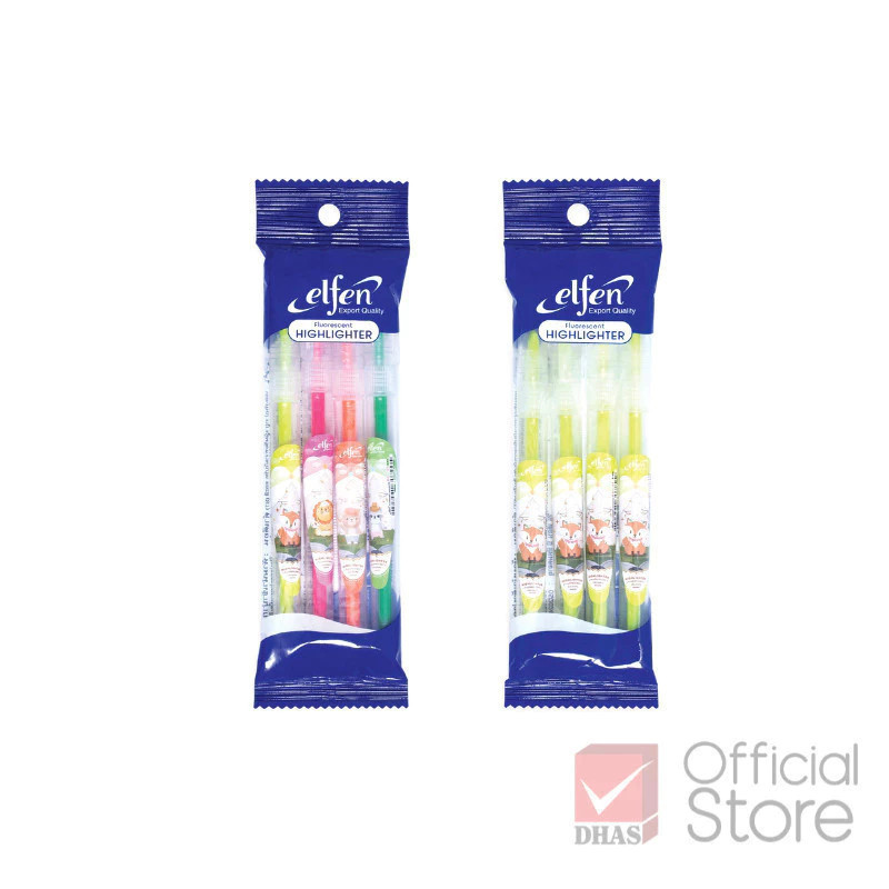 [Clearance Sale] Elfen ปากกาไฮไลท์ ปากกาเน้นข้อความ ไบร์ท จำนวน 4 ด้าม