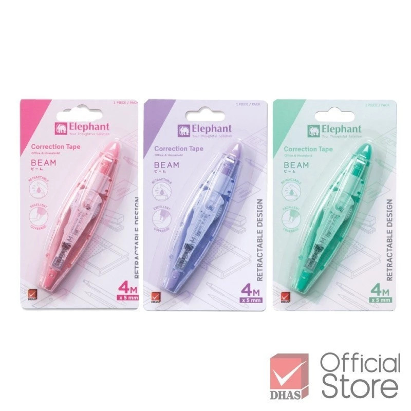 Elephant เทปลบคำผิด รุ่น บีม 5 มม. x 4 ม. จำนวน 1 ชิ้น