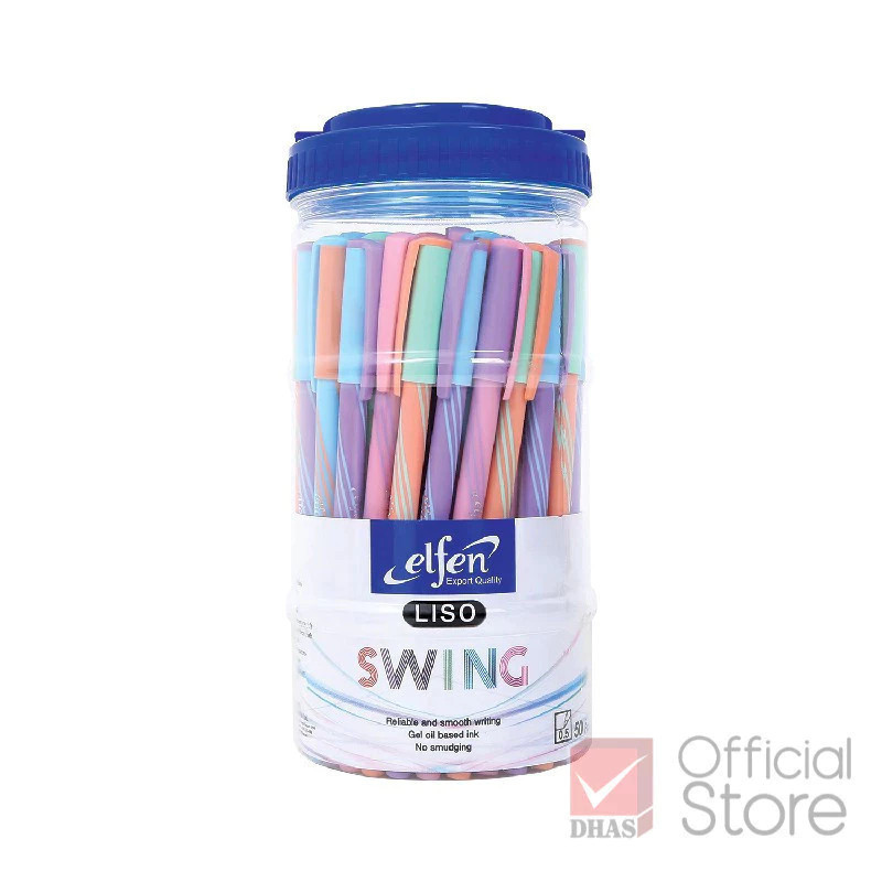 Elfen ปากกาลูกลื่น รุ่น Liso Swing (ลิโซ่ สวิง) 0.5 มม. หมึกน้ำเงิน - กระปุก 50 ด้าม