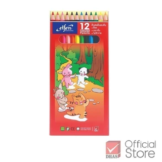Elfen สีไม้ ดินสอสีไม้ 12 สี แท่งยาว ระบายลื่น – จำนวน 1 กล่อง