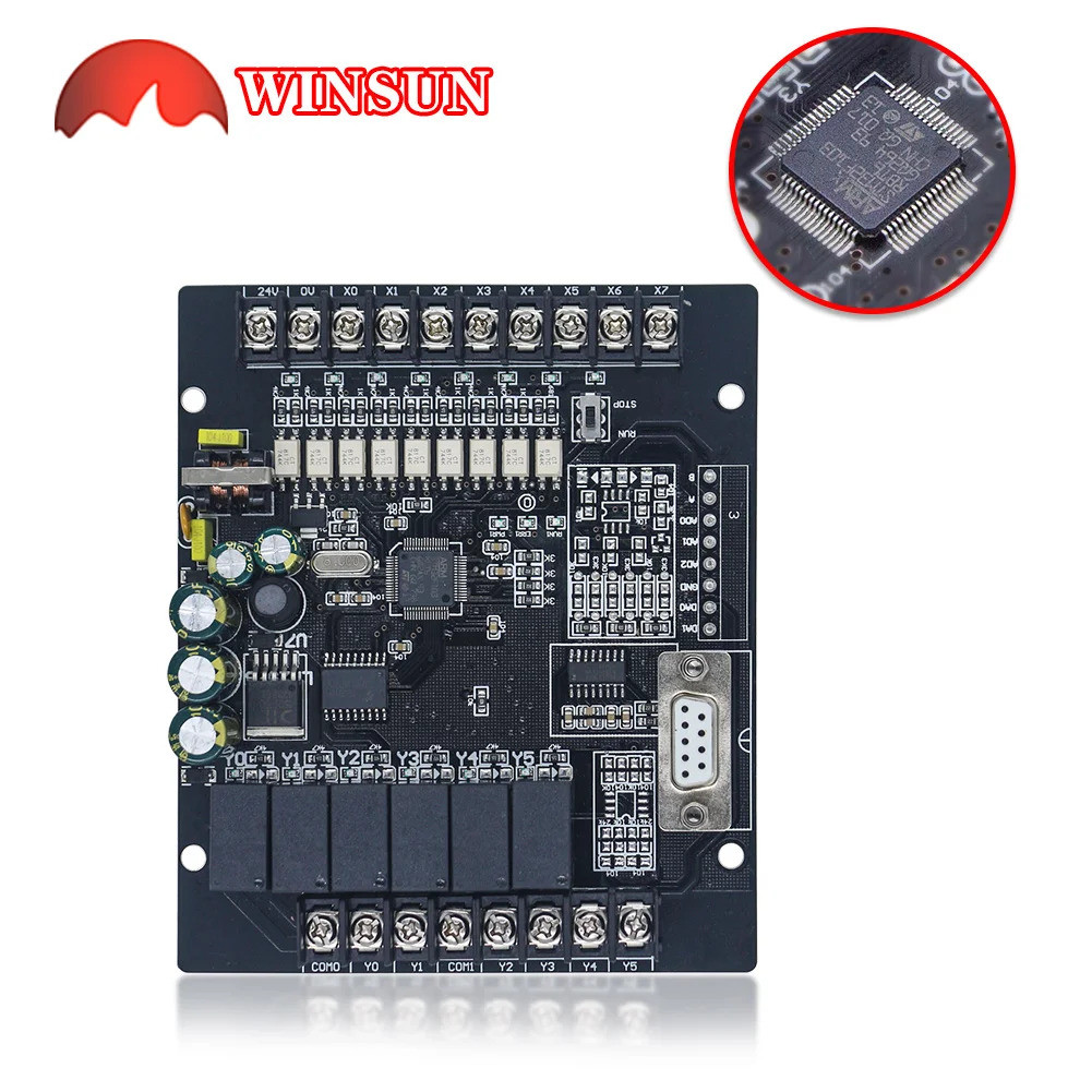 บอร์ดรีเลย์ไฟฟ้า FX1N-14MR DC24V เอาต์พุตอนาล็อก 8 เข้า 6 ออก 2DA 0-10V รวม Modbus