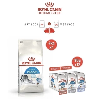 [เซตคู่] Royal Canin Indoor 4kg + Indoor Pouch Gravy 1 กล่อง อาหารเม็ด+เปียกแมวโต เลี้ยงในบ้าน (เกรวี่,โรยัล คานิน)