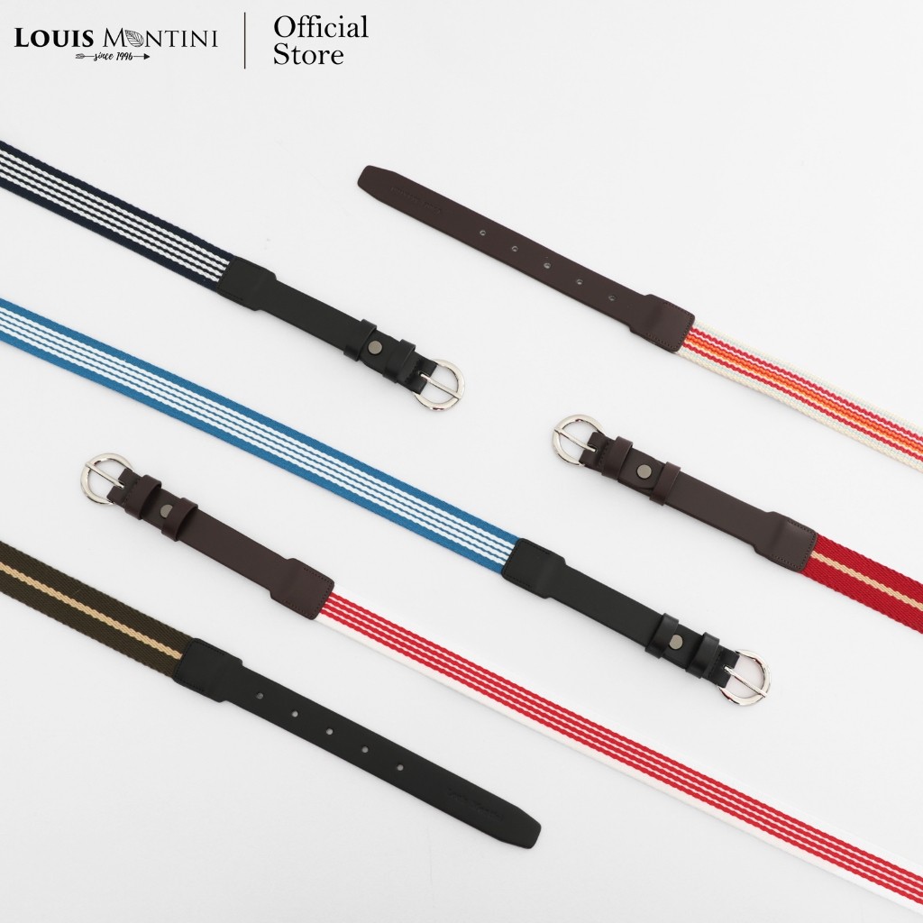 [ส่งด่วนฟรี] Louis Montini Canvas Belt เข็มขัดหนังแท้ ผ้าแคนวาส ผสมหนังวัวแท้ MCT07