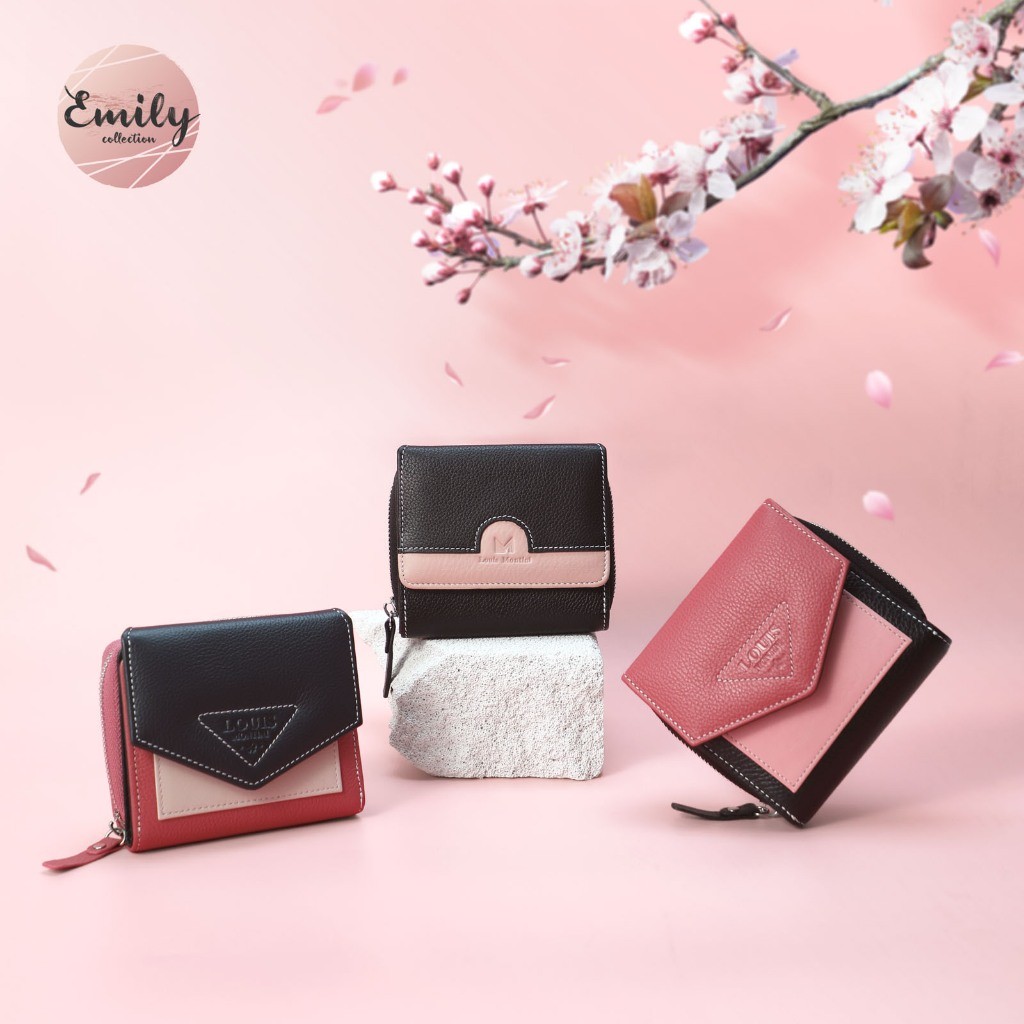 Louis Montini (Emily) กระเป๋าผู้หญิงใบสั้น Women wallet กระเป๋าสตางค์ผู้หญิงหนังแท้ WL57