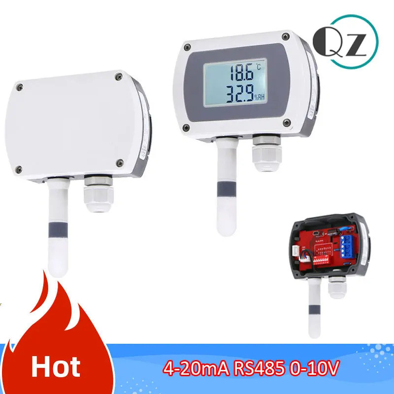 ตัวส่งสัญญาณอุณหภูมิและความชื้นติดผนัง RS485 4-20mA 0-10V เซ็นเซอร์อุณหภูมิและความชื้นพร้อมจอแสดงผล