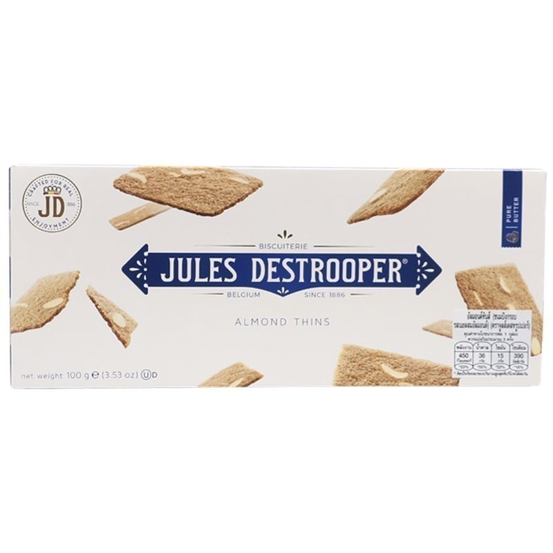JULES DESTROOPER จูลส์เดสทรูเปอร์บิสกิตอัลมอนด์ทินส์ 100กรัม [5410471110217]