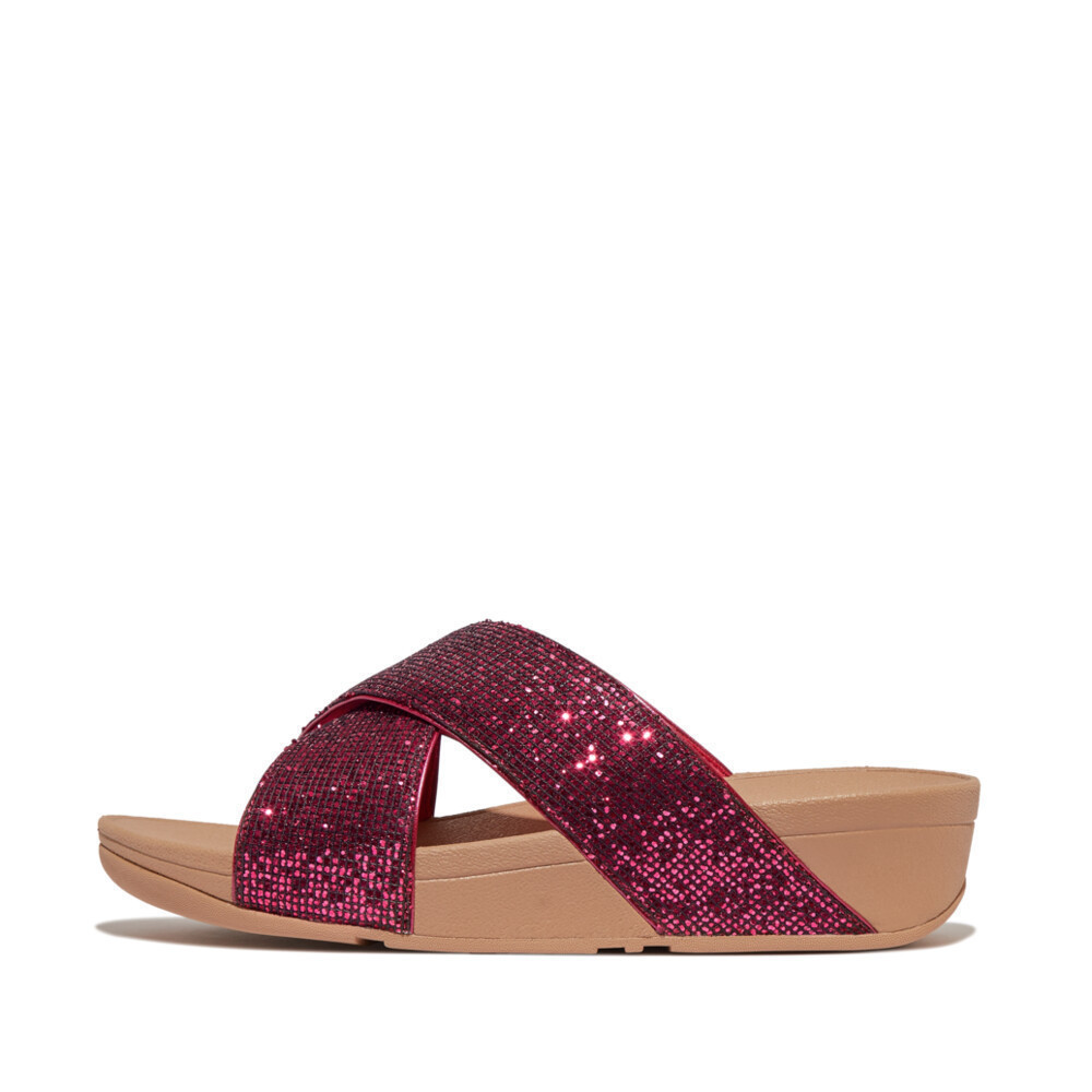 FITFLOP LULU GLITTERBALL CROSS SLIDES รองเท้าแตะผู้หญิง รุ่น IG1-B59 สี METALLIC RASPBERRY