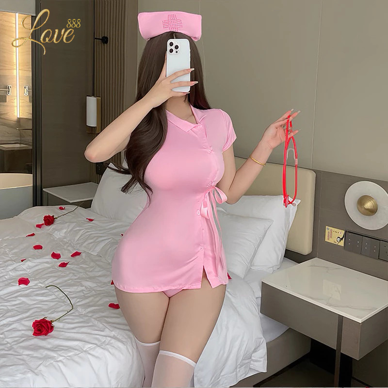 ชุดพยาบาลผ้ายืด  ชุดนอนเซ็กซี่  P3311 พันทิป พร้อมส่งจากไทย love888th