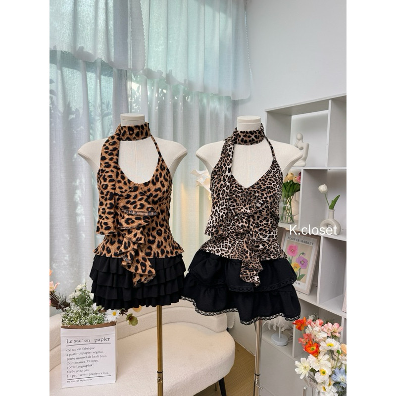 เสื้อสายเดี่ยวผ้าลายเสือ🐆พิมพ์ลาย+ ผ้าผูกคอ ทรงสวยเซ็กซี่ สายแซ่บพลาดไม่ได้เลยค่า - รูปที่ 4