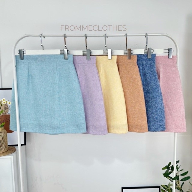Frommeclothes🧵กระโปรงทรงเอผ้าชาแนลพาสเทลยาว18-20นิ้ว(XS-5XL)