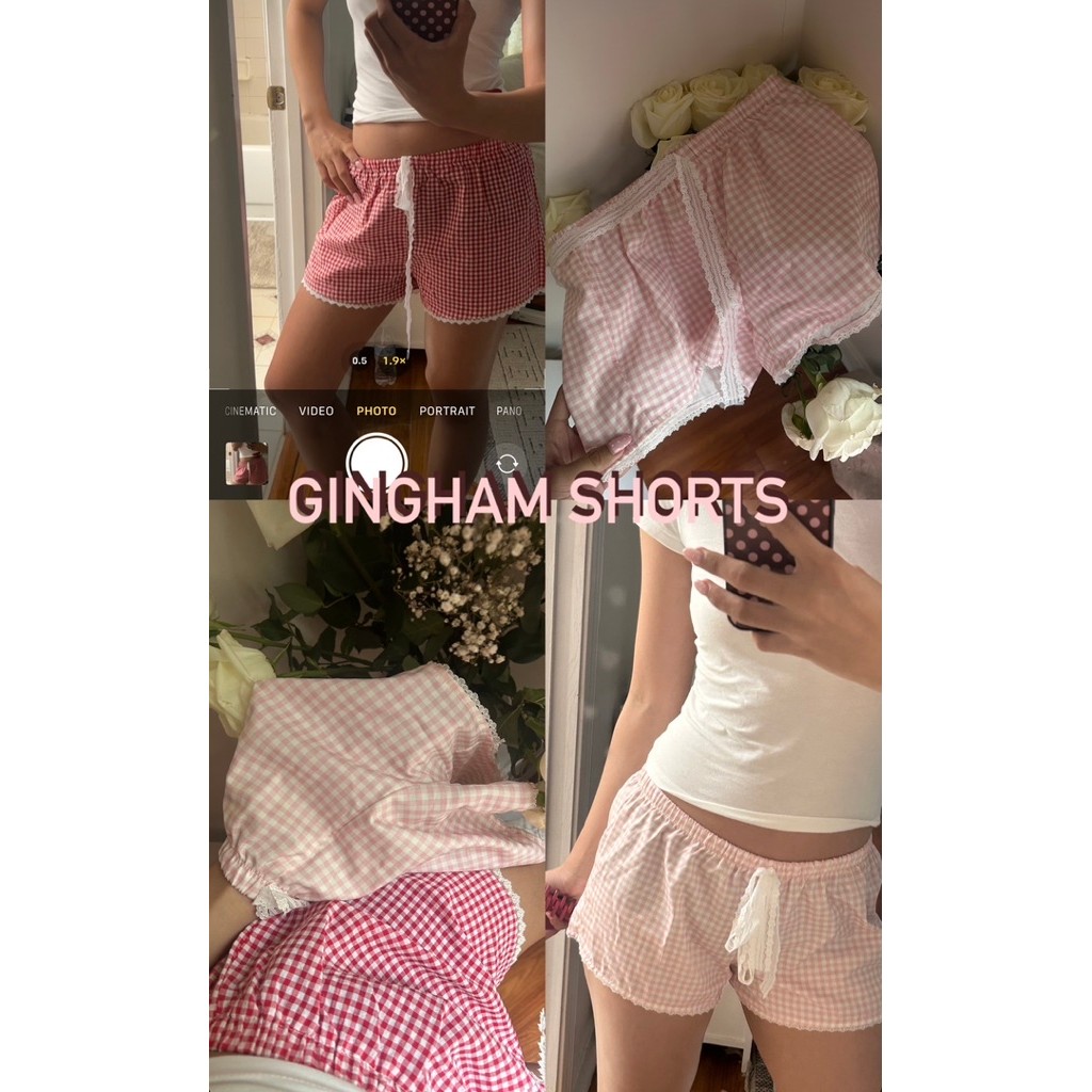 Gingham shorts🍒🍓🧸🥨 กางเกงขาสั้นลายตารางสุดน่ารักมาพร้อมแต่งขอบลูกไม้+โบว์ลูกไม้ใส่สบาย ❌Final sale ไม่เติมของละค่า❌