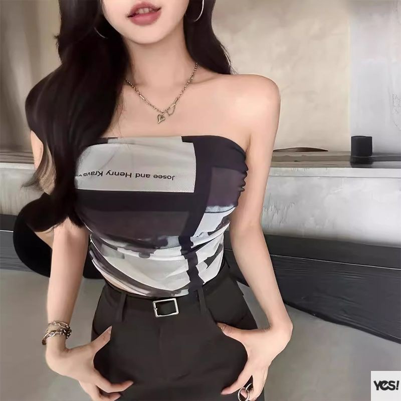 สาวเซ็กซี่เผ็ดเสื้อกั๊กผู้หญิงผ้ากอซจีบผูกย้อมพิมพ์ด้านบนท่ออเนกประสงค์ด้านบน YES