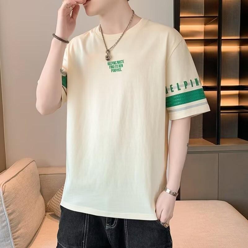 TLHGQ ผู้ชายสบายแฟชั่นรูปแบบที่เรียบง่ายคอกลมแขนสั้น