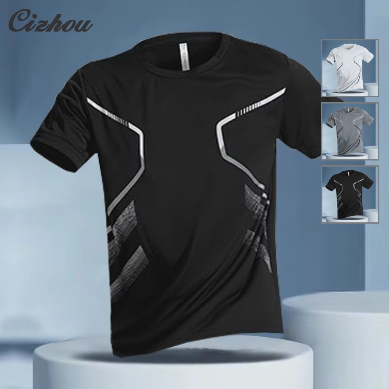 Cizhou เสื้อยืดผู้ชายแขนสั้นคอกลมหลวมแห้งเร็วแขนสั้นเสื้อยืดกีฬา