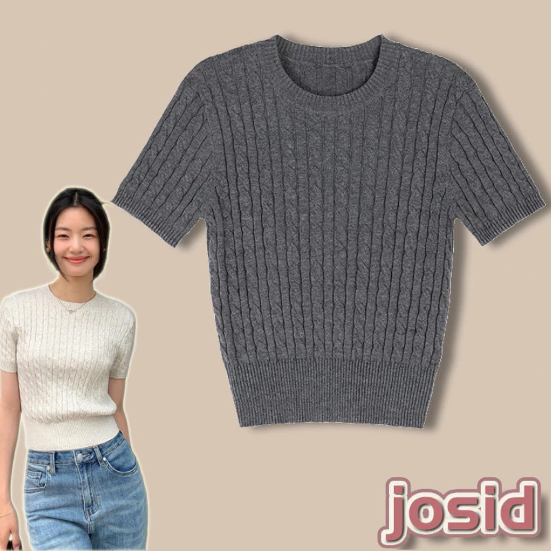 พร้อมส่ง* เสื้อไหมพรมแขนสั้น ลายถักยาว ใส่ดูดี เข้าหุ่นสวย อก 40 นิ้วใส่ได้ Freesize JD