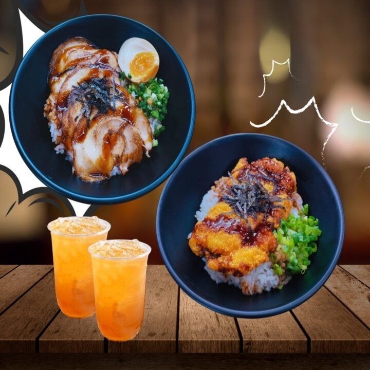 Kane ramen ข้าวหน้าหมูชาชู + ข้าวหน้าไก่ทอดทงคัตสึ พร้อมน้ำ 2 ชุด (ลดจาก 256.-) [เริ่ม 21 เม.ย. 68 ถ