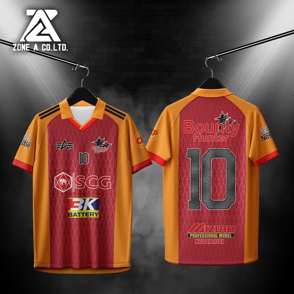 เสื้อพิมพ์ลาย Zone A รุ่น นักล่าค่าหัว  Bounty Hunter คอวีมีปก ออกกำลังกาย ใส่สบาย ลายเท่ๆ