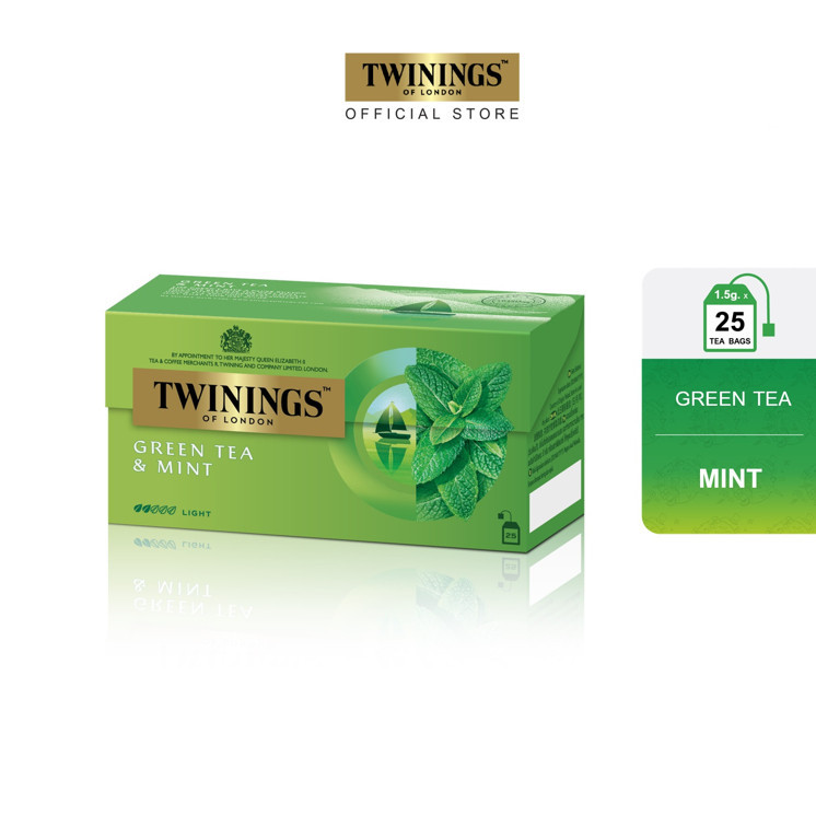 ทไวนิงส์ ชาเขียว กรีนที มิ้นต์ ชนิดซอง 1.5 กรัม แพ็ค 25 ซอง Twinings Green Tea Mint 1.5 g. Pack 25 Tea Bags