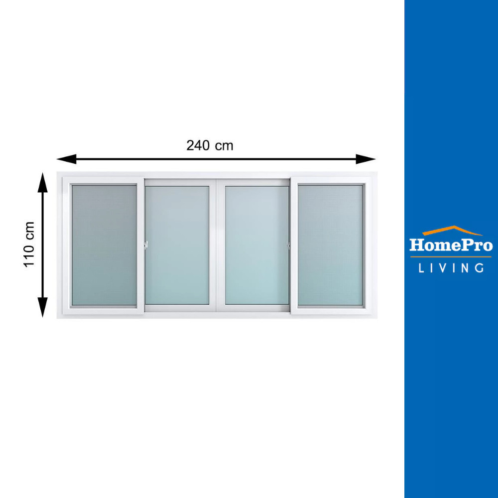 HOFFEN หน้าต่างบานเลื่อน UPVC F-S-S-F มุ้ง PRO 240X110 ซม. สีขาว