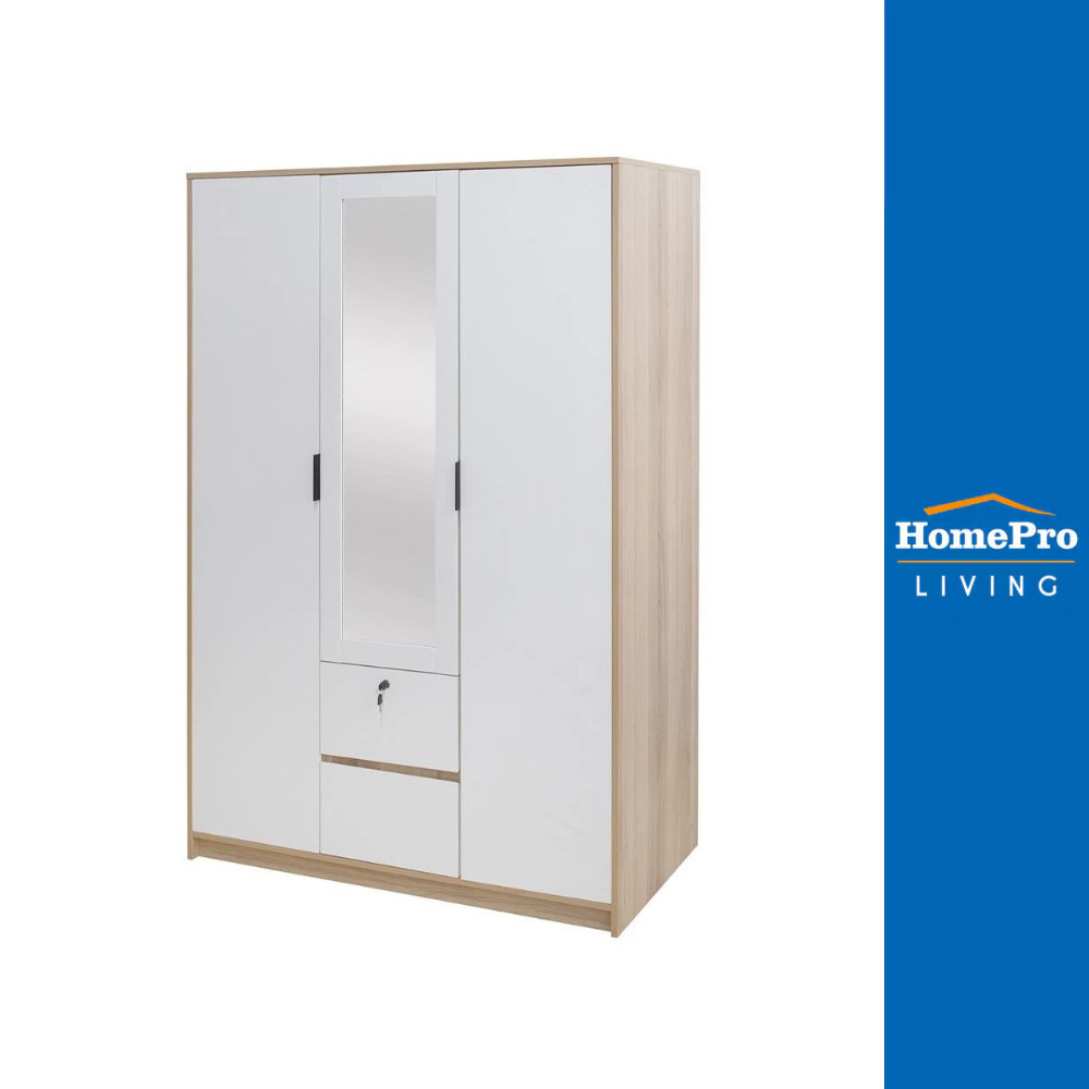 [จัดส่งพร้อมประกอบ] HomePro ตู้เสื้อผ้า 3 บานเปิด  GREATE สีไวท์โอ๊ค/ขาว แบรนด์ FURDINI