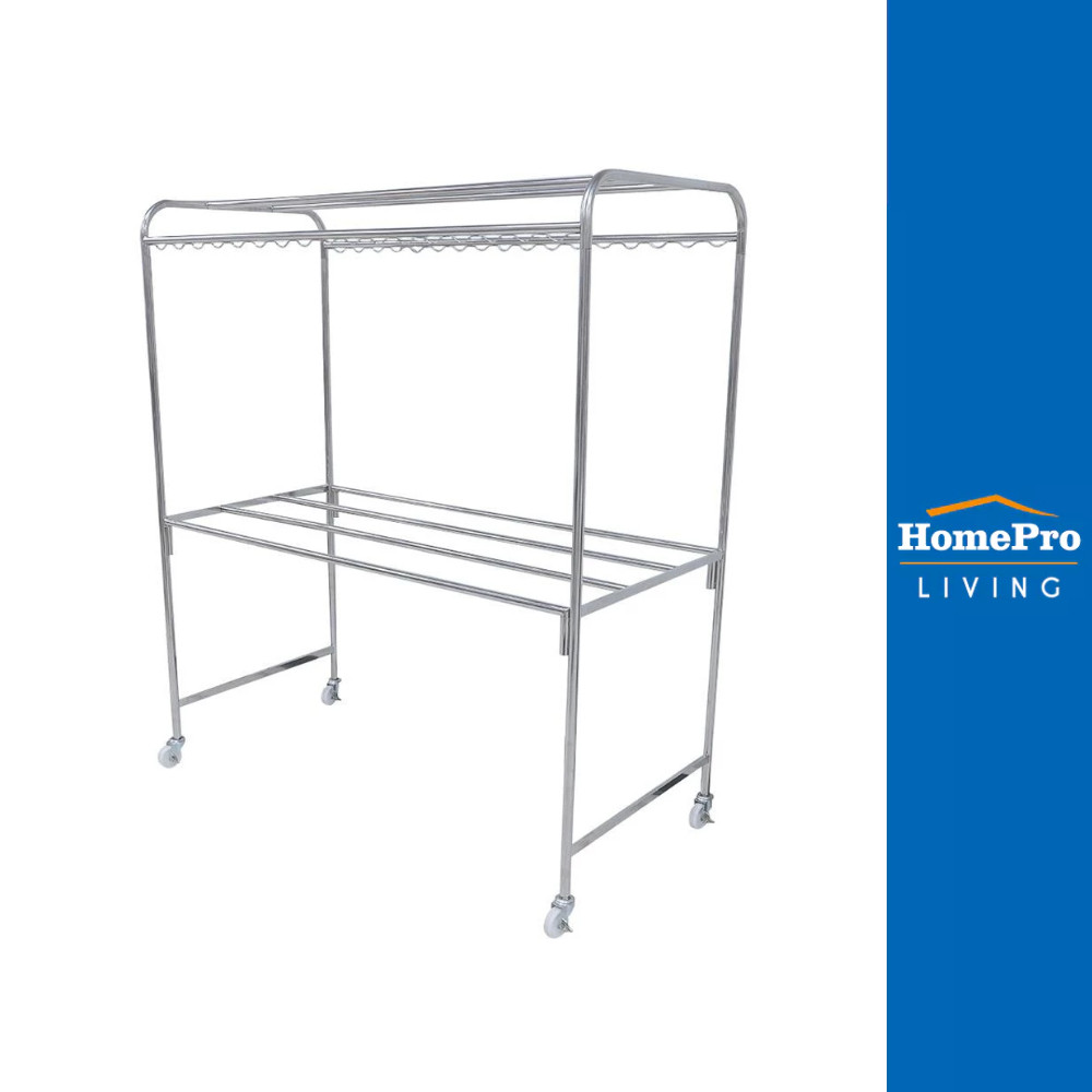 HomePro ราวตากผ้าสเตนเลสมีล้อล๊อคได้ 8เส้น W156cm แบรนด์ PLIM