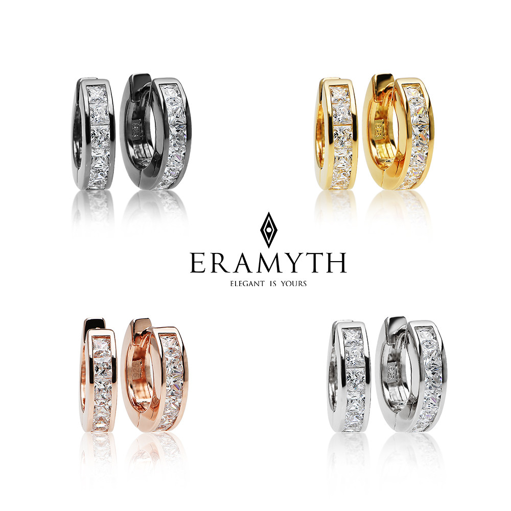 Eramyth အားသာချက်—ဟွန်း(လုံး)နားကပ် (Hoop) ငွေစစ် 92.5 CZ Swiss CZ 14MM (EM-0014) အမြန်ပို့ဆောင်