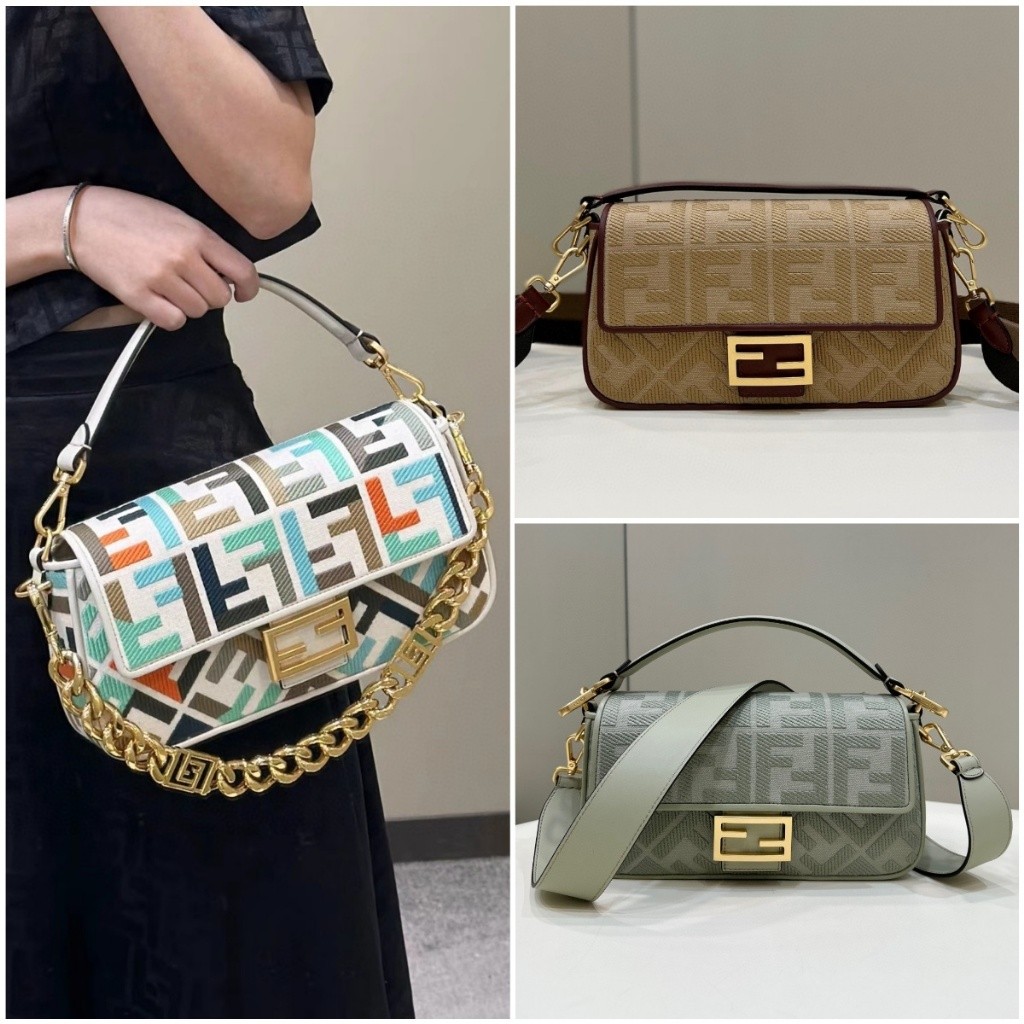 Pre order ราคา10400 Fendi เฟนดิ 0159B Baguette Shoulder Bag กระเป๋าสะพายไหล่ หนังแท้ Size27*6*14cm